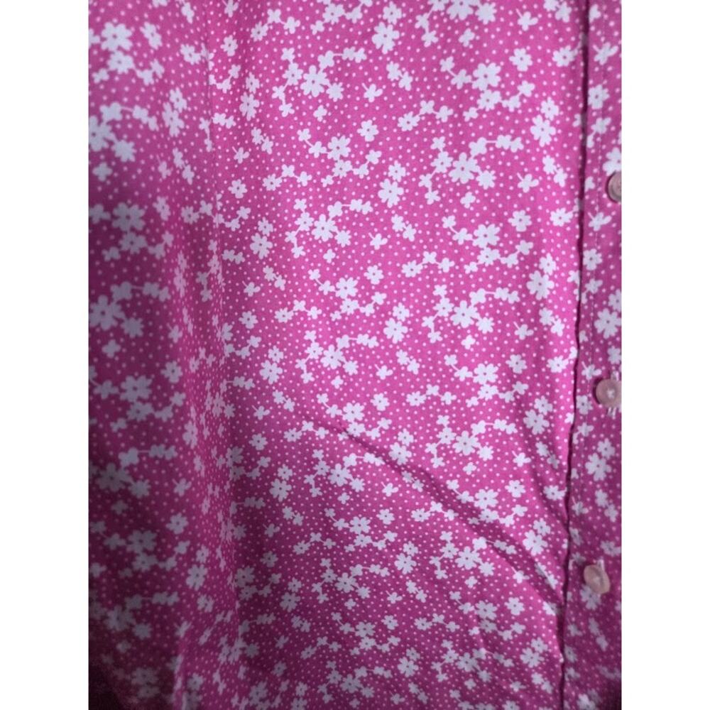 Land's End Pink White Floral "No Iron Pinpoint Oxford" Button Down Blouse sz 20W - Picture 3 of 6